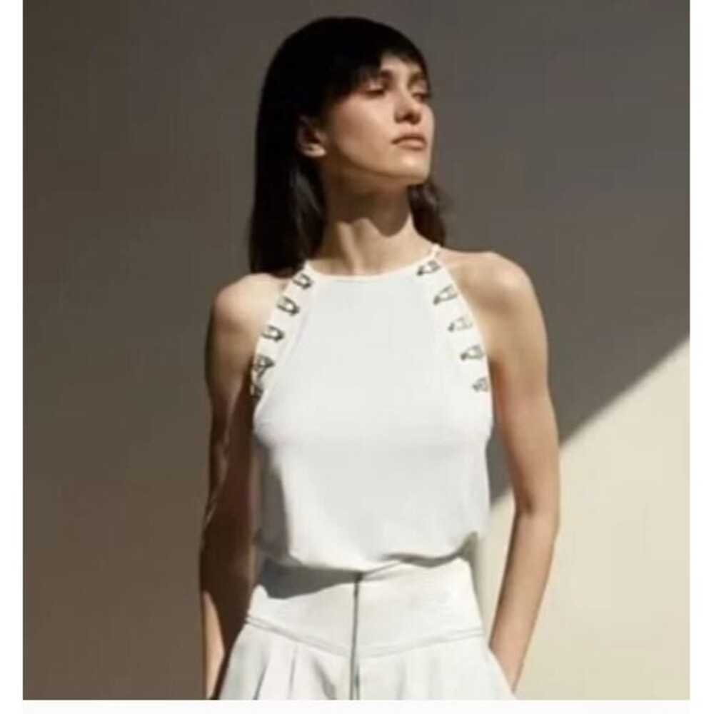 Murmur Reserve Blouse Top in White Gold Hardware Designer Retail $249 Sz 38 US M